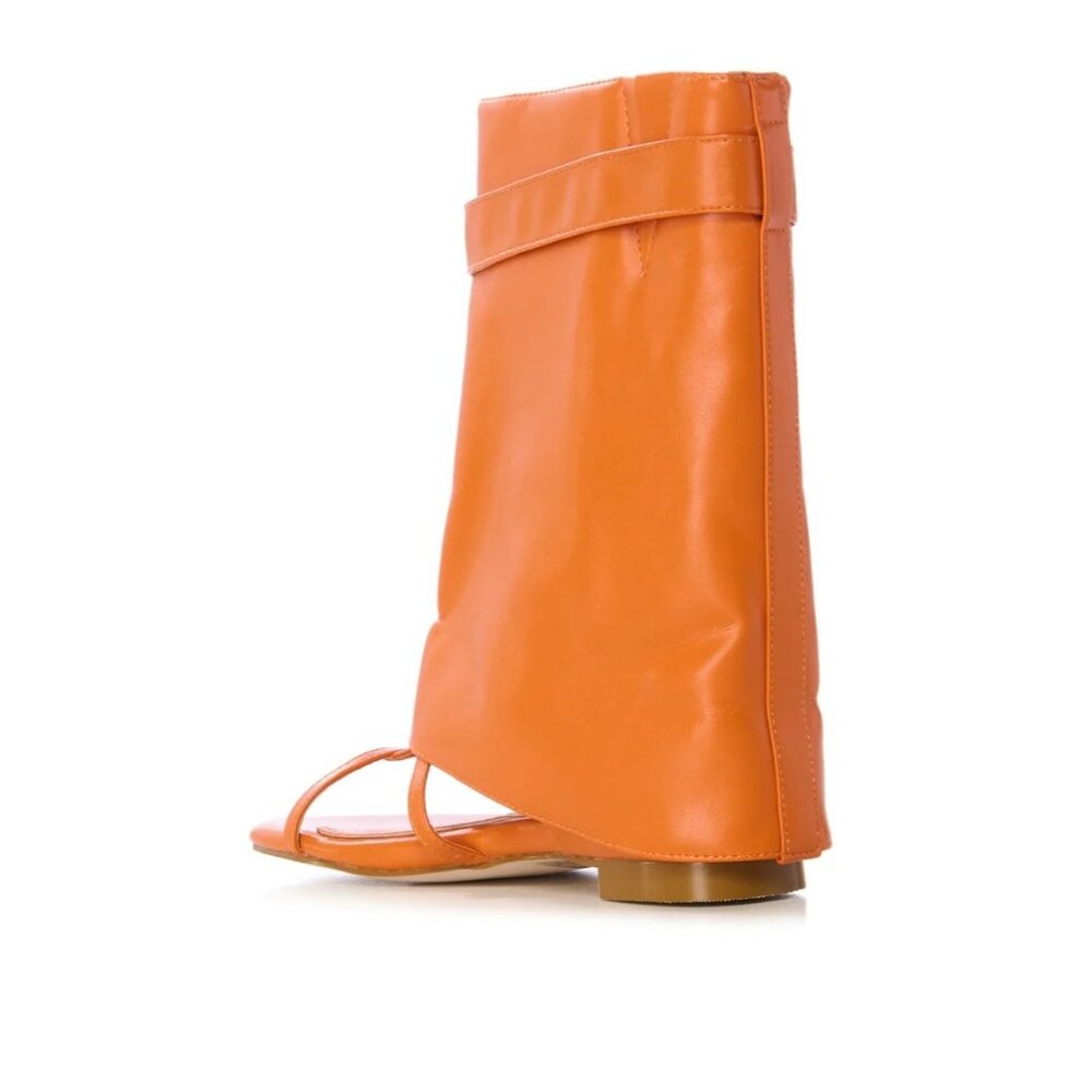 High-Cuff Strappy Sandal in Orange Leather - Picture 4 of 4